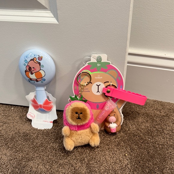 capybara Accessories - Capybara bundle small handheld mirror plush keychain lip gloss NWT